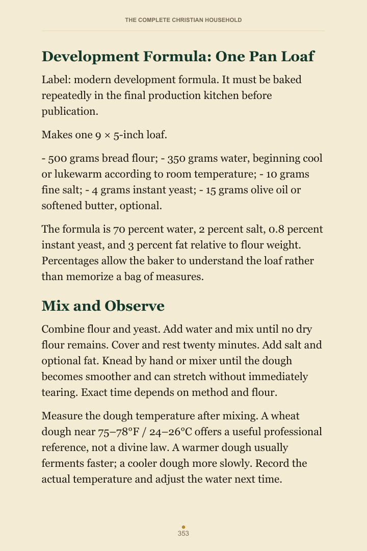 Recipe page titled Development Formula: One Pan Loaf